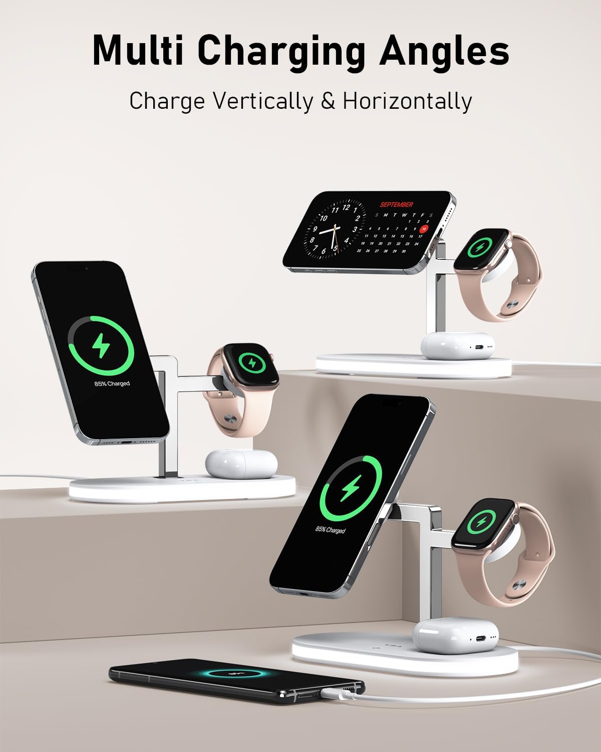VBA 4 in 1 Wireless Charging Station for Apple MagSafe Charger,Fast Charging Magnetic Wireless Charger Stand with Night Light for iPhone 17 Air 16 15 14 13 12 Series,Apple Watch,AirPods Pro (White)