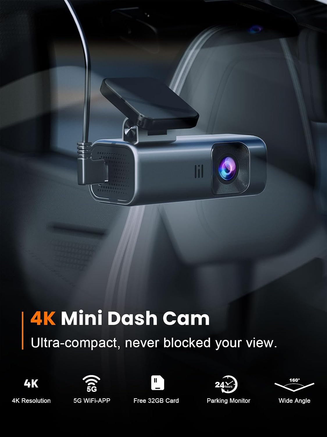 galphi 4K Dash Cam Front, 5GHz WiFi, 32GB Card Included, Mini Dashcam