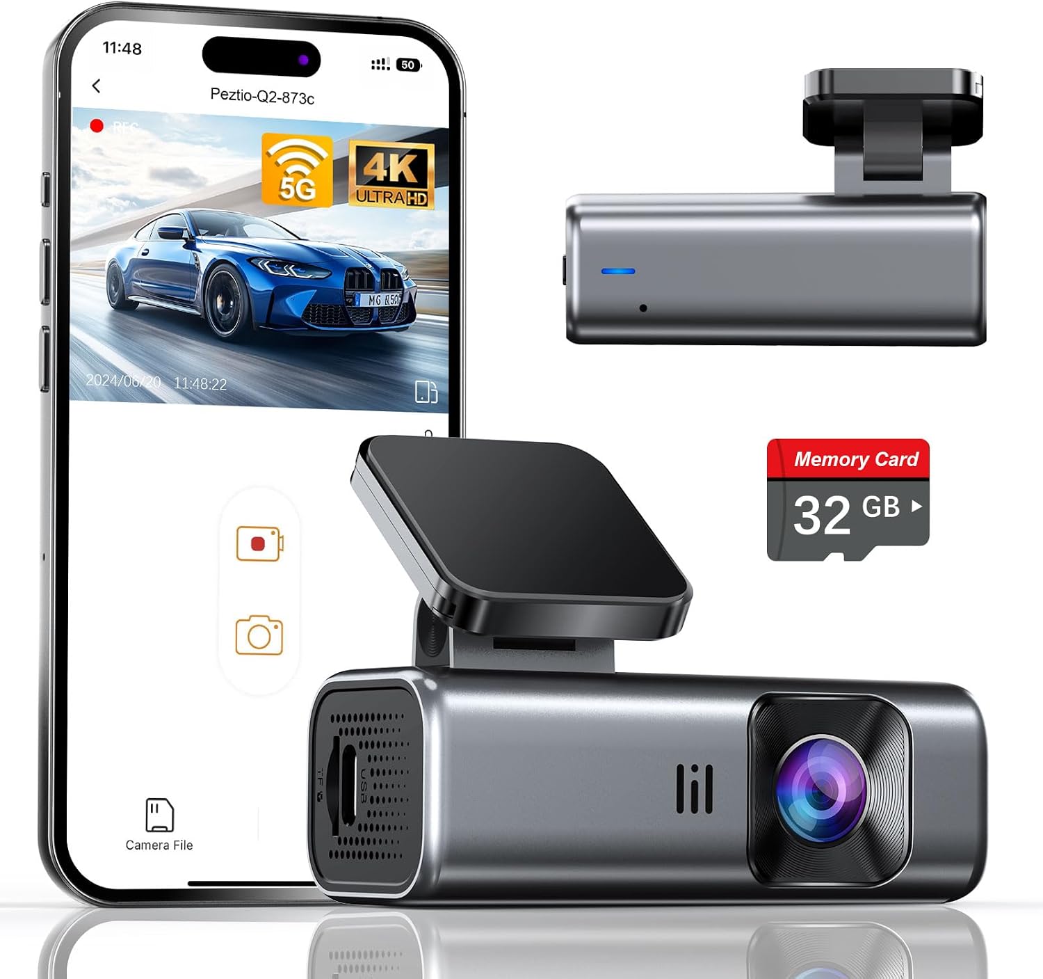 galphi 4K Dash Cam Front, 5GHz WiFi, 32GB Card Included, Mini Dashcam