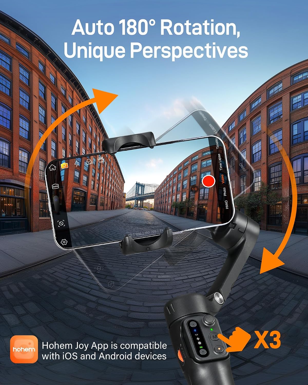 hohem iSteady X3 SE 3-Axis Gimbal Stabilizer for iPhone & Android, Black